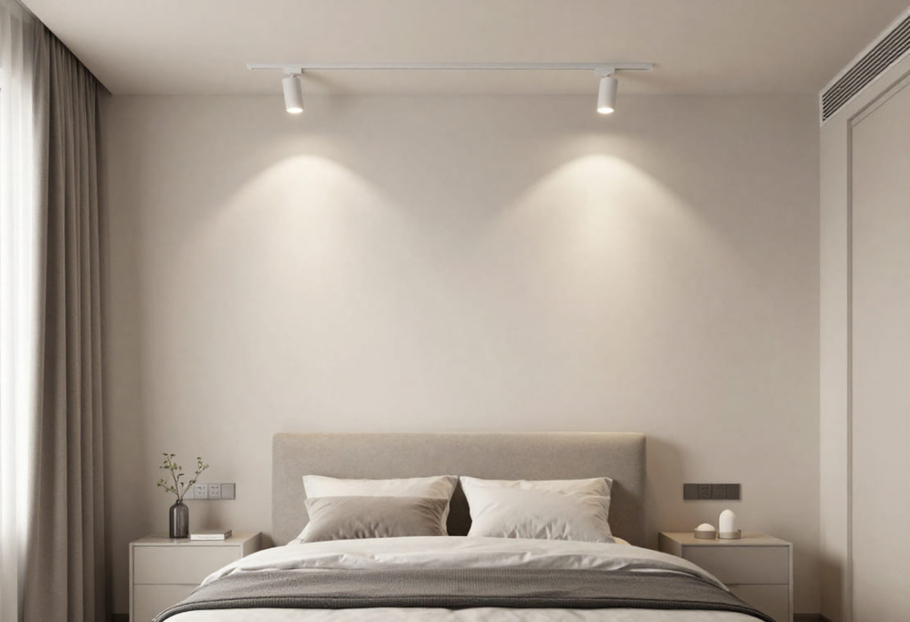 Трековые светильники в спальне