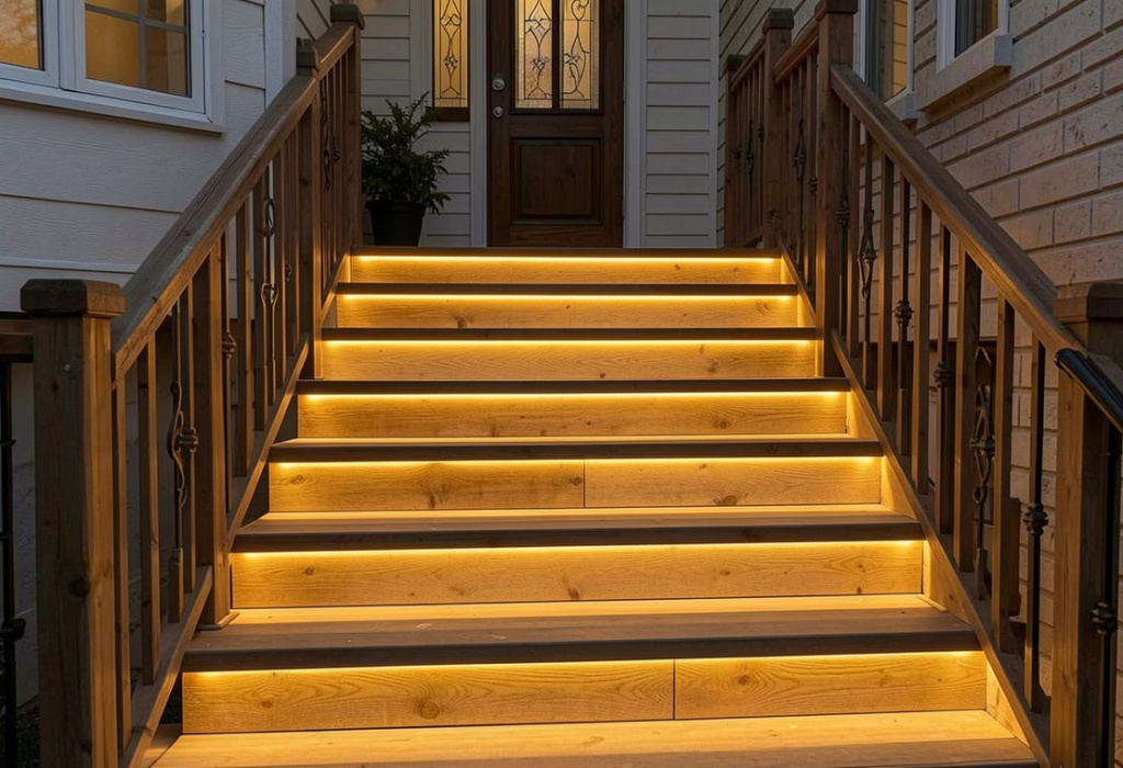 Подсветка лестницы в частном доме Подсветка лестницы в частном доме