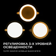 06-103 Панель светодиодная встраиваемая безрамочная FLP, 12Вт (8Вт+4Вт), 230В/50Гц, 1020Лм, 2700К, IP20, Ø120х21мм, круг, 3 режима свечения, регулировка под посадочное отверстие Ø55-105мм, ал. корпус