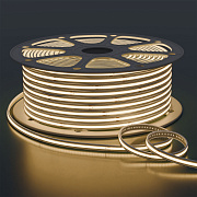 10-110 Светодиодная лента 220В, 9Вт/м, 1000лм/м, 3000К (т/б), COB 240д/м, 10х4мм, 50м, IP65, driverless - прямого подключения (встроенный диодный мост), ширина подложки - 8мм, кратность реза - 10см.