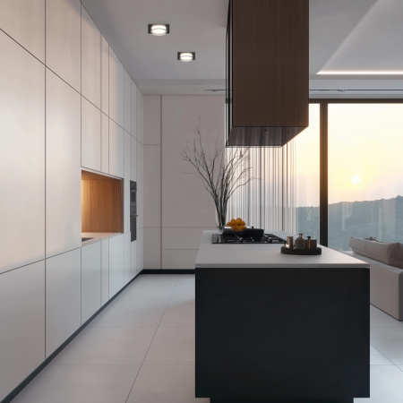 16-107 Светильник точечный, встраиваемый Shine под светодиодную лампу, 230В/50Гц, GX 53, max 15Вт, IP20, 105х105х45 (врезн. отв. 95мм), черный, алюм.+ акрил, лампа в комплект не входит