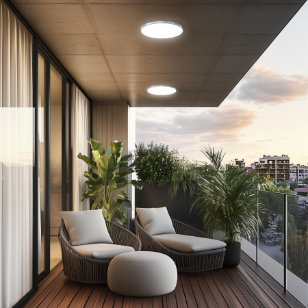 18-145 Светильник светодиодный накладной, СПА, 30Вт, 230В/50Гц, 2400лм, 4000К, IP54, ø320х30 мм, круг, серебро, полипропилен, монтажная платформа в комплекте