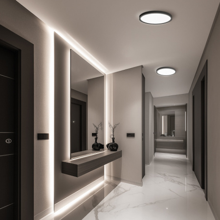 18-128 Светильник светодиодный, накладной, СПИН, 24Вт, 230В/50Гц, 2400лм, 6500К, IP40, ø230х25 мм, круг, черный, монтажная платформа в комплекте