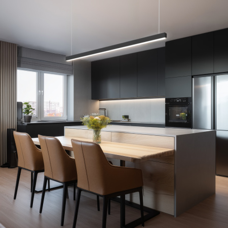 30-41 Светильник линейный, подвесной, светодиодный 60Вт, 230В/50Гц, 4500лм, 4000К, IP40, чёрный, 1480х40х40мм, алюминий