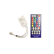 04-29 Контроллер для ленты RGBW, 12-24В, 72/144Вт, 4*1.5A/канал, IP20, пульт кнопочный ИК, 61*35*22мм