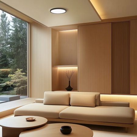 18-127 Светильник светодиодный, накладной, СПИН, 24Вт, 230В/50Гц, 2400лм, 4000К, IP40, ø230х25 мм, круг, черный, монтажная платформа в комплекте