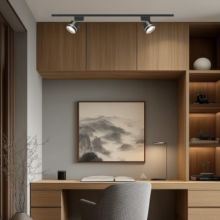 R45-06 Шинопровод однофазный, накладной/подвесной, 230В/50Гц, IP20, 1000х34х20мм, чёрный, алюминий, в комплекте крепёж, токоввод, заглушка