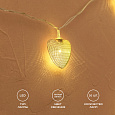 15-62 Гирлянда светодиодная "Сердце", 220V, 3 м, 20 ламп, золото/хром, IP20, провод в прозрачной оплетке
