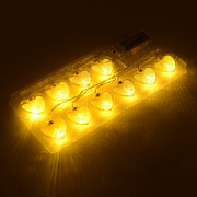 15-61 Гирлянда светодиодная "Сердце", 2АА, 1,5 м, 10 ламп, золото/хром, IP20, провод в прозрачной оплетке